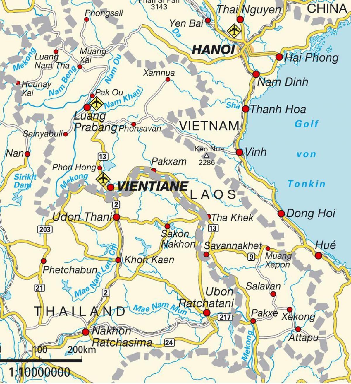 los aeropuertos de laos mapa