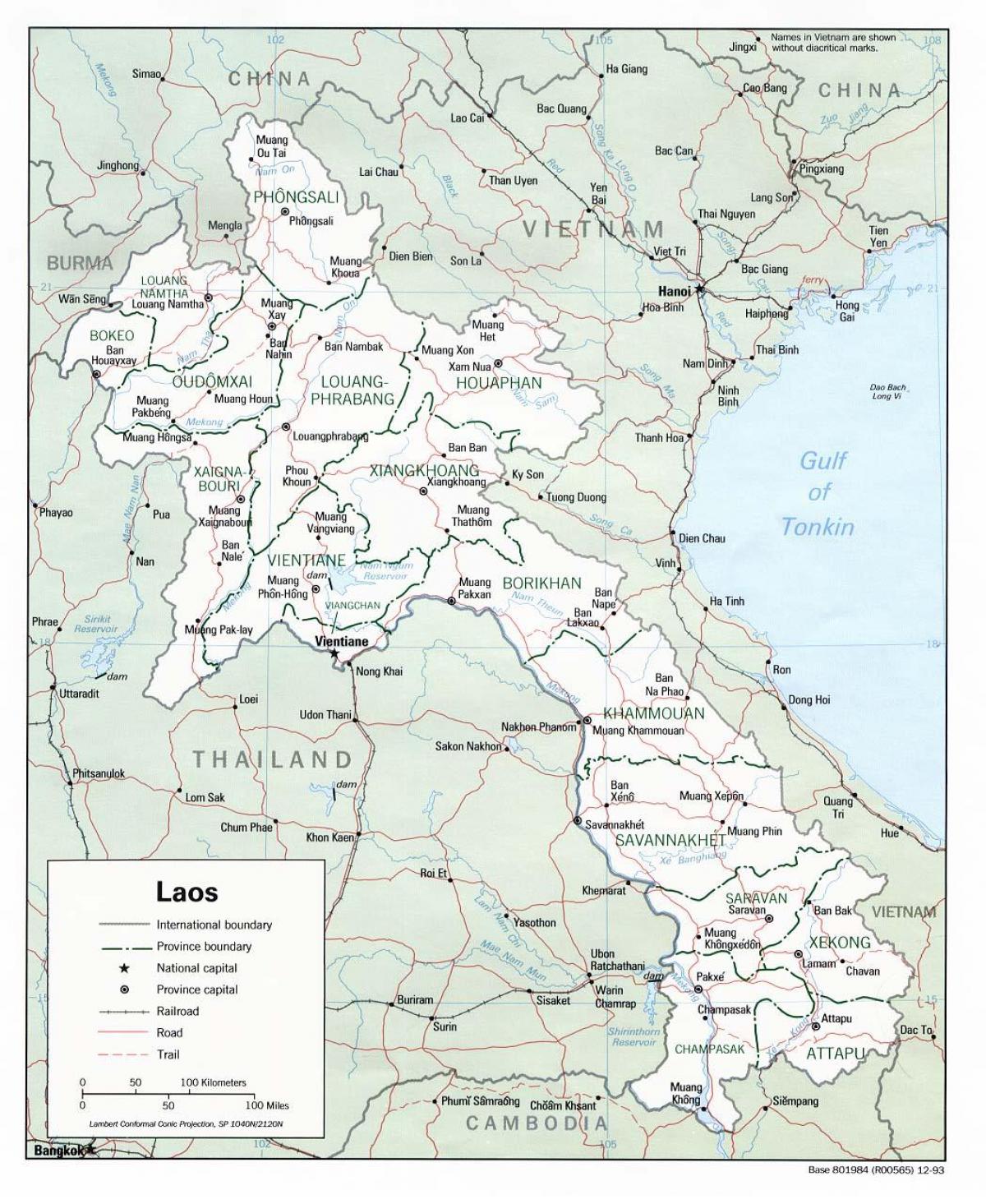 laos mapa con las ciudades