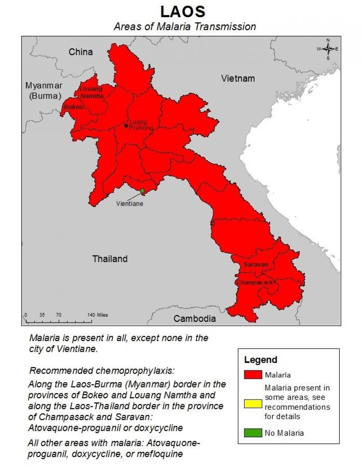 Mapa de laos de la malaria 