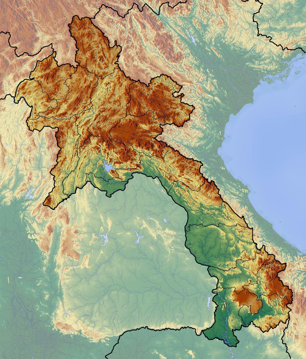 El mapa topográfico de laos