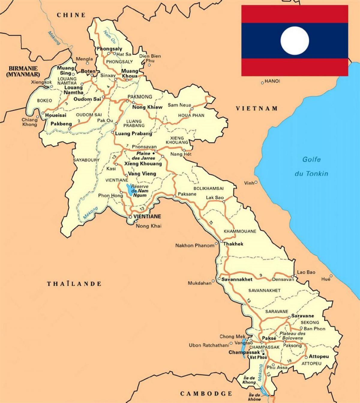 mapa detallado de laos