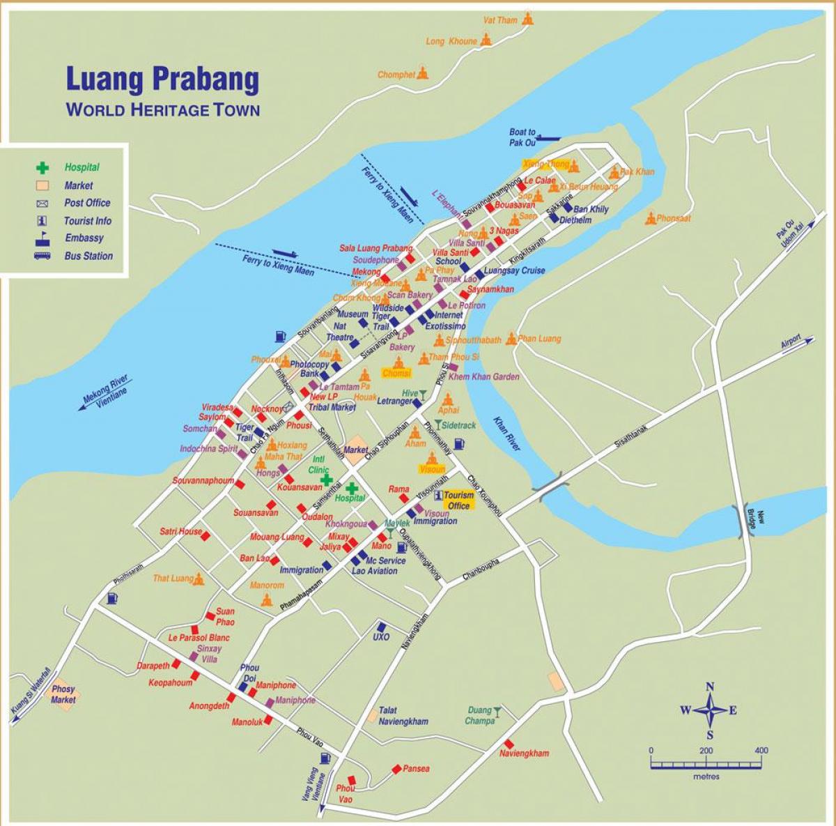 Mapa de luang prabang, laos 