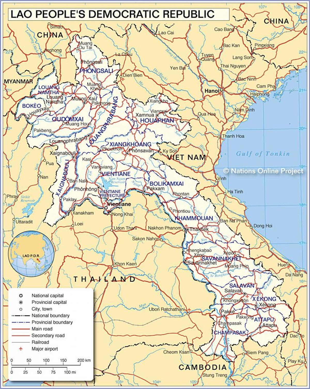 Mapa de laos y los países vecinos