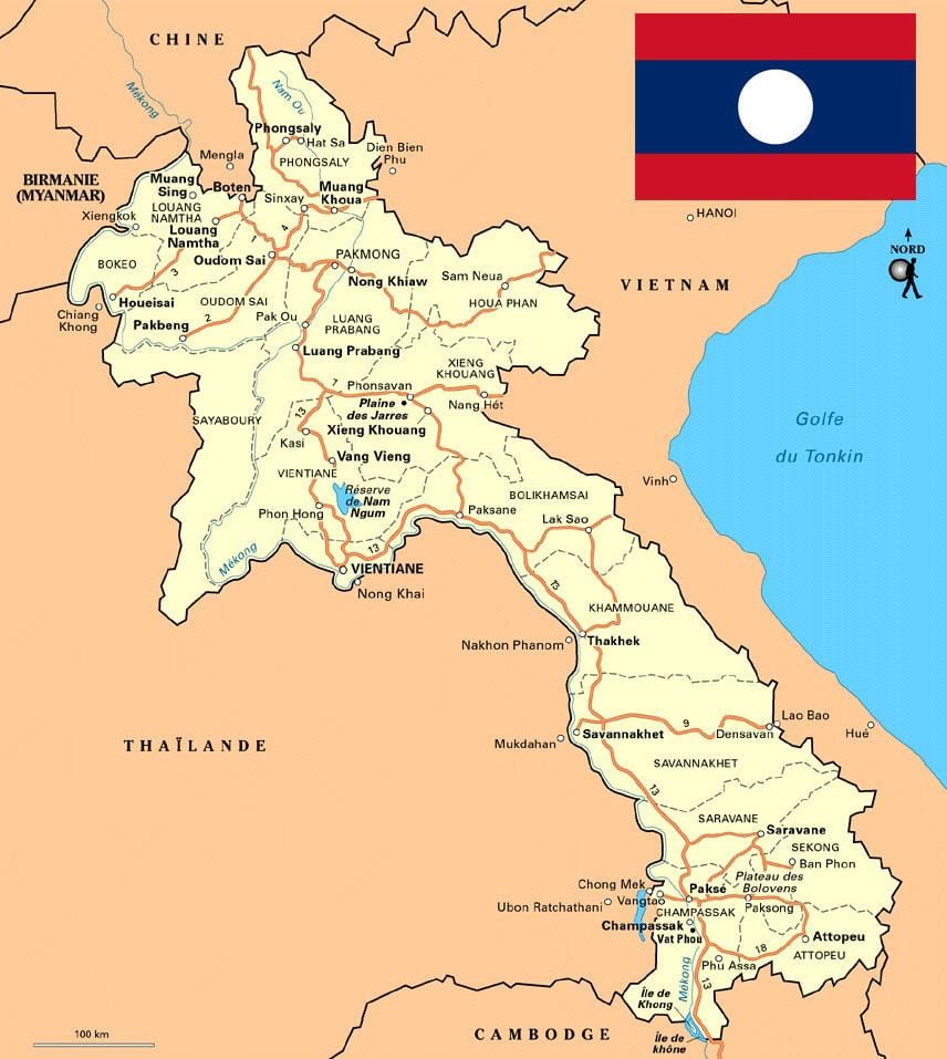 Mapa del sur de laos