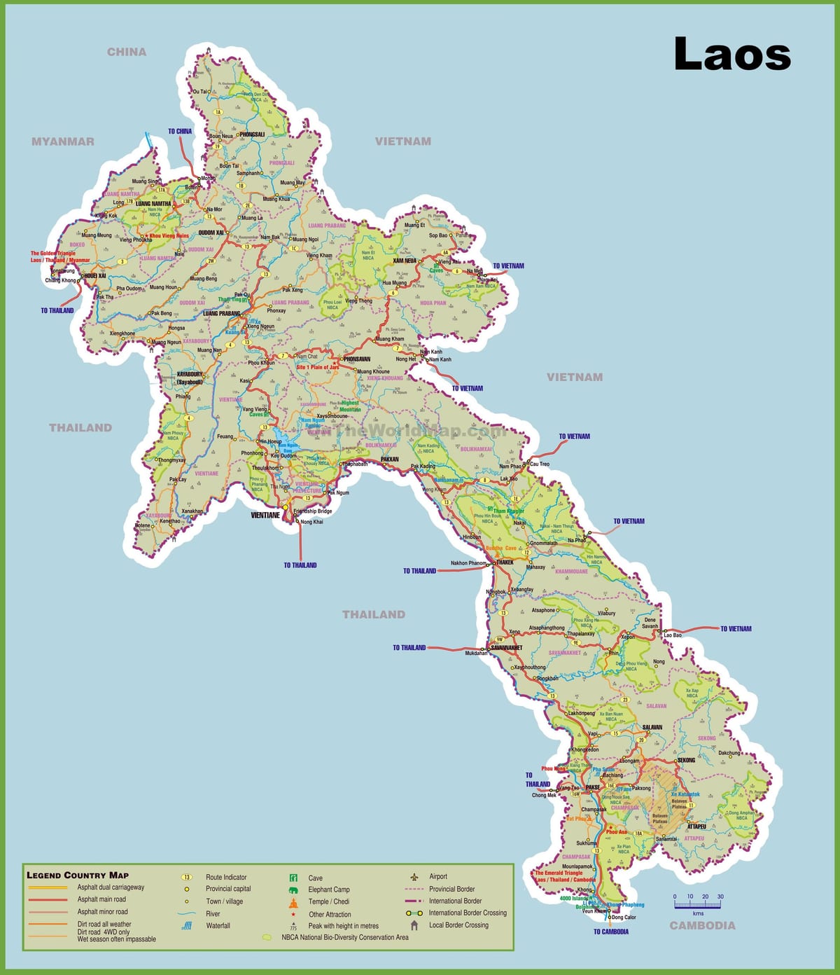 laos atracciones turísticas mapa