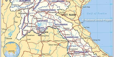 Mapa de laos y los países vecinos